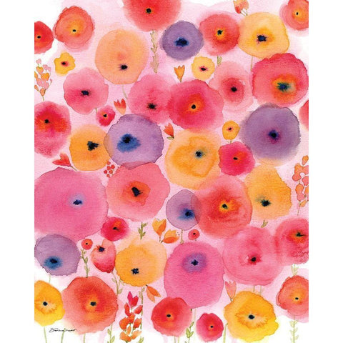 Sunshine Flowers White Modern Wood Framed Art Print by Marrott, Stephanie