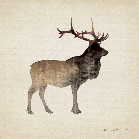 Forest Elk Black Modern Wood Framed Art Print with Double Matting by Marrott, Stephanie