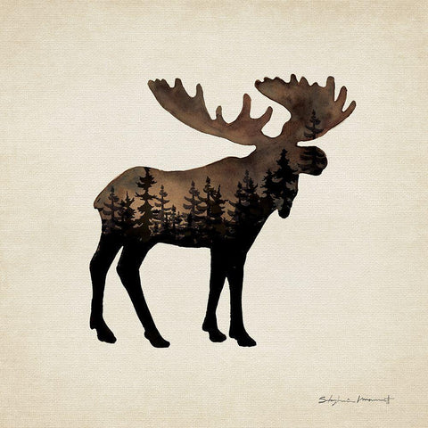 Forest Moose Black Modern Wood Framed Art Print with Double Matting by Marrott, Stephanie