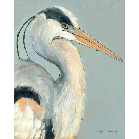 Heron On Grey Black Modern Wood Framed Art Print with Double Matting by Marrott, Stephanie