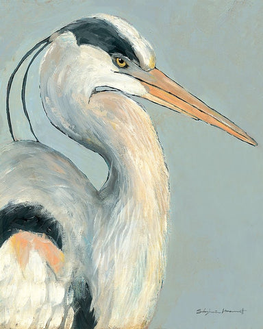 Heron On Grey Black Ornate Wood Framed Art Print with Double Matting by Marrott, Stephanie