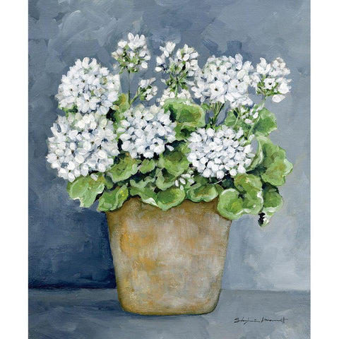 Potted Geraniums White Modern Wood Framed Art Print by Marrott, Stephanie