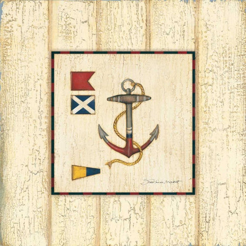 Weathered Anchor Black Ornate Wood Framed Art Print with Double Matting by Marrott, Stephanie