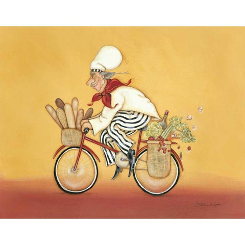 Biking Chef White Modern Wood Framed Art Print by Marrott, Stephanie