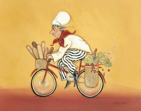 Biking Chef White Modern Wood Framed Art Print with Double Matting by Marrott, Stephanie