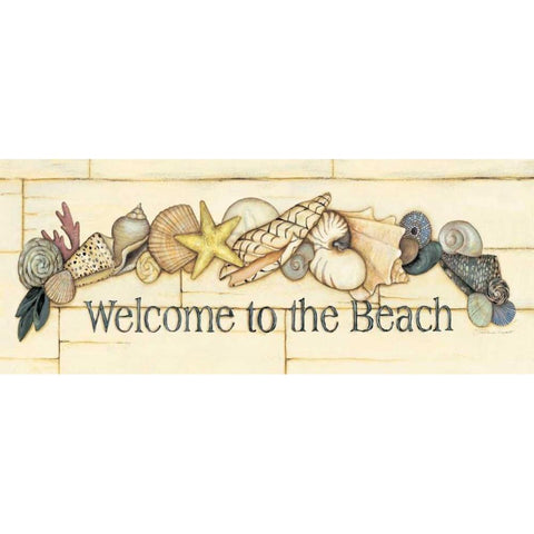 Welcome to the Beach Gold Ornate Wood Framed Art Print with Double Matting by Marrott, Stephanie