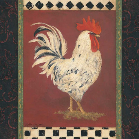 White Rooster Black Ornate Wood Framed Art Print with Double Matting by Marrott, Stephanie