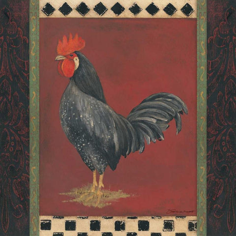 Black Rooster Gold Ornate Wood Framed Art Print with Double Matting by Marrott, Stephanie