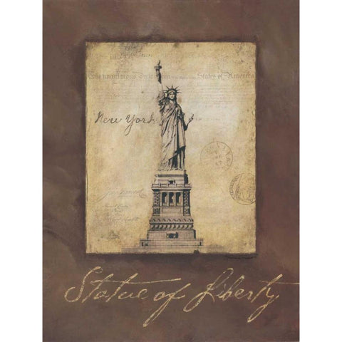 Statue of Liberty Gold Ornate Wood Framed Art Print with Double Matting by Marrott, Stephanie