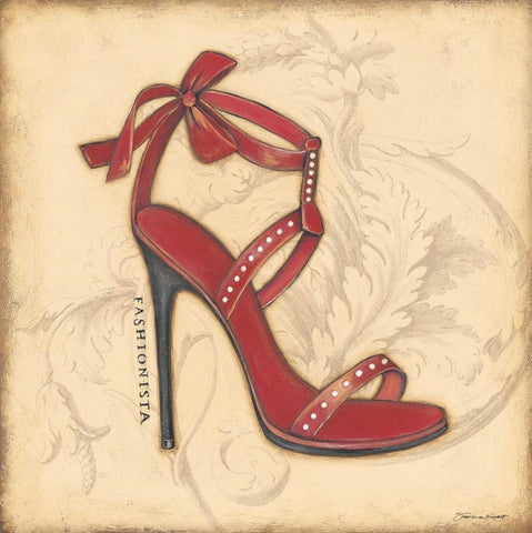 Fashionista Red Heel Black Ornate Wood Framed Art Print with Double Matting by Marrott, Stephanie