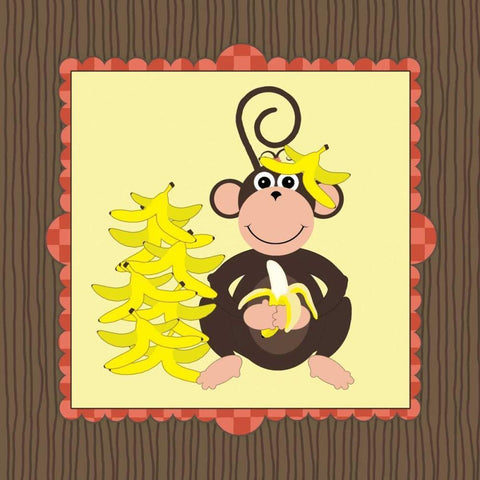 Banana Monkey White Modern Wood Framed Art Print by Marrott, Stephanie