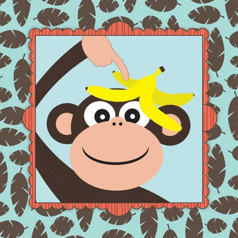 Banana on Monkey Black Ornate Wood Framed Art Print with Double Matting by Marrott, Stephanie