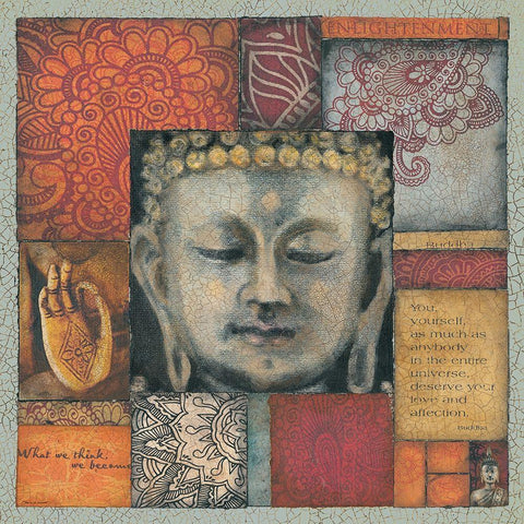 Buddha Tapestry II White Modern Wood Framed Art Print with Double Matting by Marrott, Stephanie