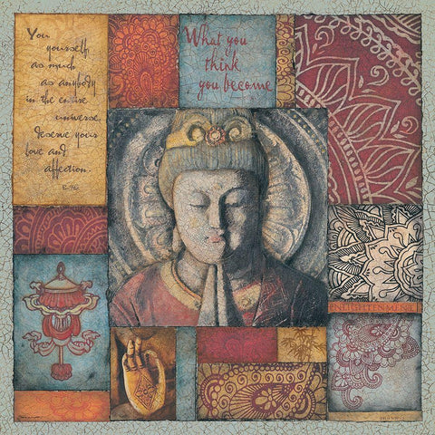Buddha Tapestry III White Modern Wood Framed Art Print by Marrott, Stephanie
