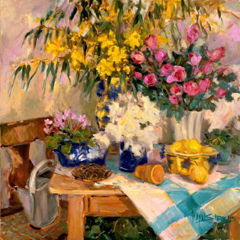 Fresh Flowers II Gold Ornate Wood Framed Art Print with Double Matting by Stevens, Allayn