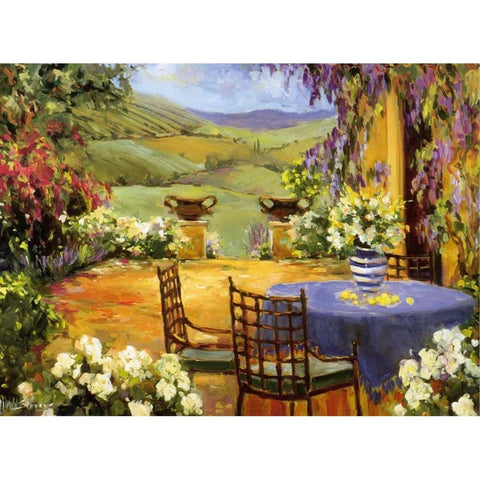 Countryside Terrace Black Modern Wood Framed Art Print with Double Matting by Stevens, Allayn