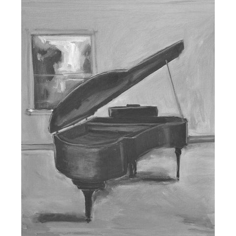 Piano -1 BW Black Modern Wood Framed Art Print with Double Matting by Stevens, Allayn