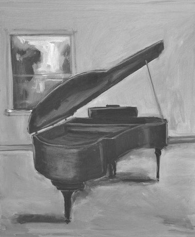 Piano -1 BW Black Ornate Wood Framed Art Print with Double Matting by Stevens, Allayn