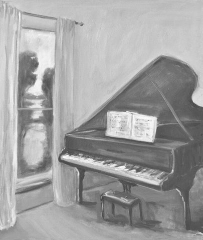 Piano -2 BW White Modern Wood Framed Art Print with Double Matting by Stevens, Allayn
