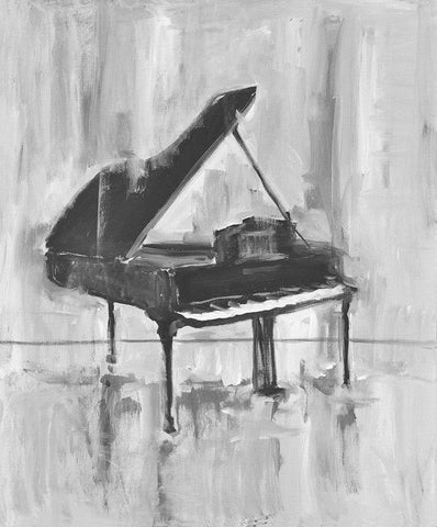 Piano -3 BW Black Ornate Wood Framed Art Print with Double Matting by Stevens, Allayn