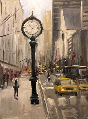 City Time White Modern Wood Framed Art Print with Double Matting by Stevens, Allayn