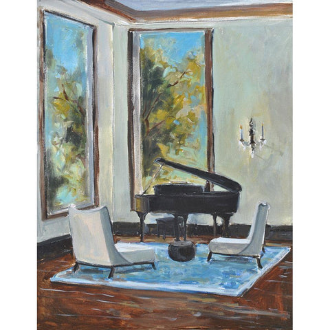 Sitting Room Black Modern Wood Framed Art Print with Double Matting by Stevens, Allayn