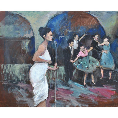 Sining The Blues White Modern Wood Framed Art Print by Stevens, Allayn