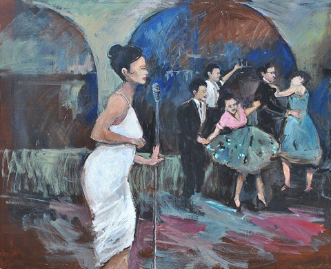 Sining The Blues White Modern Wood Framed Art Print with Double Matting by Stevens, Allayn