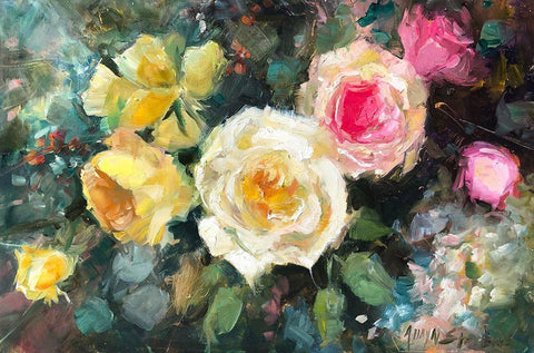 Still Life  4 Black Ornate Wood Framed Art Print with Double Matting by Stevens, Allayn