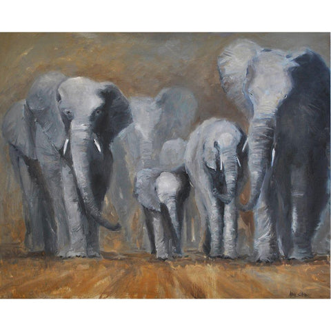 Elephants Black Modern Wood Framed Art Print with Double Matting by Stevens, Allayn