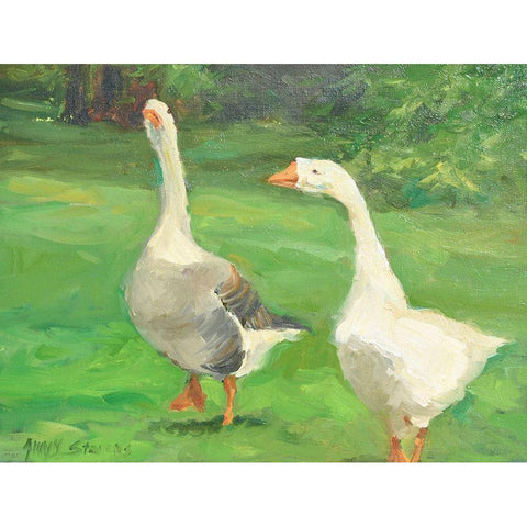 Geese Stroll Black Modern Wood Framed Art Print by Stevens, Allayn