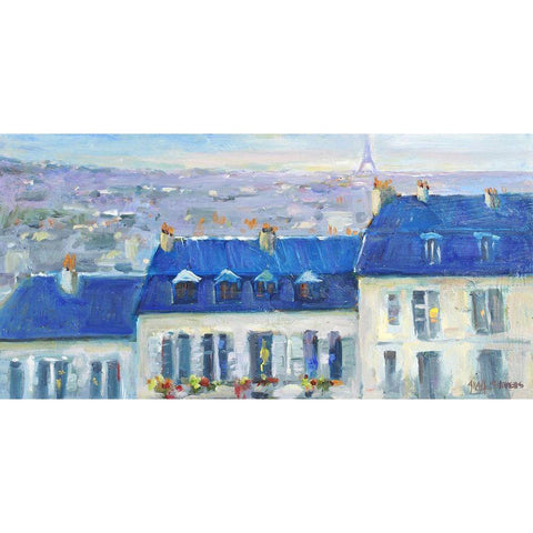 Paris Rooftop Black Modern Wood Framed Art Print by Stevens, Allayn