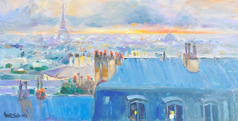 A View Of The Tower White Modern Wood Framed Art Print with Double Matting by Stevens, Allayn