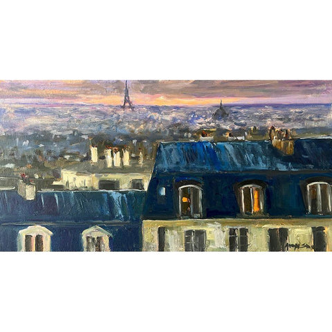 Paris Roofs Black Modern Wood Framed Art Print by Stevens, Allayn