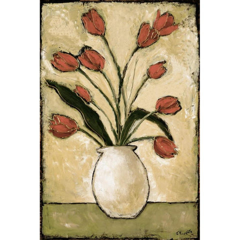 Tulips in Red Black Modern Wood Framed Art Print with Double Matting by Bagnato, Judi