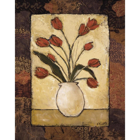 Tulips in Red Gold Ornate Wood Framed Art Print with Double Matting by Bagnato, Judi