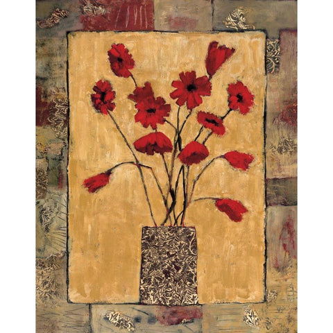 Red Flowers Black Modern Wood Framed Art Print with Double Matting by Bagnato, Judi