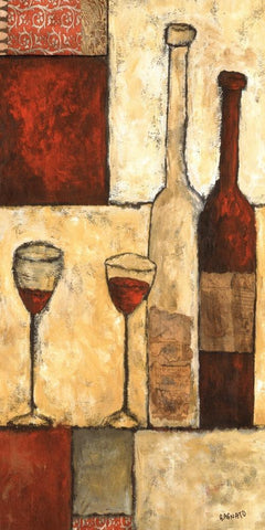 Wine for Two White Modern Wood Framed Art Print with Double Matting by Bagnato, Judi