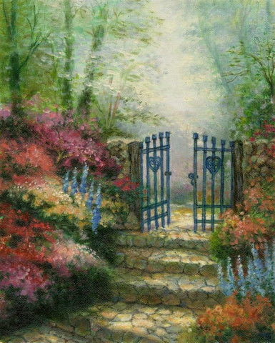 Garden Gateway White Modern Wood Framed Art Print with Double Matting by Chin, Art