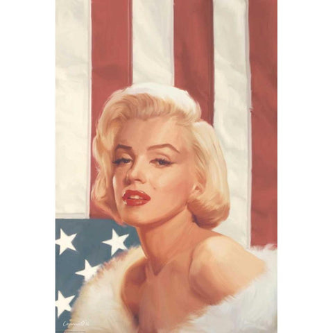 True Blue Marilyn In Flag Gold Ornate Wood Framed Art Print with Double Matting by Consani, Chris