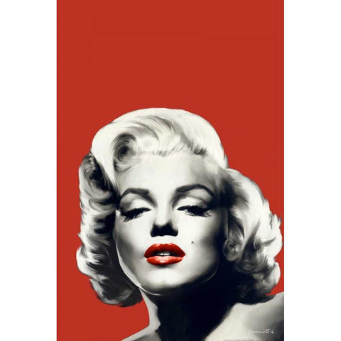 Red Lips Marilyn In Red Black Modern Wood Framed Art Print with Double Matting by Consani, Chris