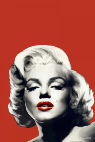 Red Lips Marilyn In Red White Modern Wood Framed Art Print with Double Matting by Consani, Chris