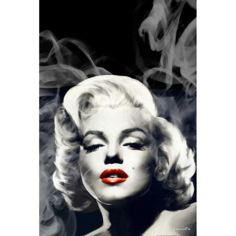 Red Lips Marilyn In Smoke Gold Ornate Wood Framed Art Print with Double Matting by Consani, Chris