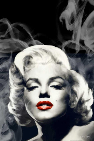 Red Lips Marilyn In Smoke White Modern Wood Framed Art Print with Double Matting by Consani, Chris