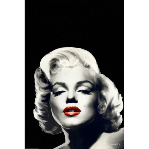 Red Lips Marilyn In Black White Modern Wood Framed Art Print by Consani, Chris