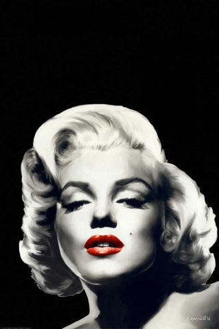 Red Lips Marilyn In Black White Modern Wood Framed Art Print with Double Matting by Consani, Chris