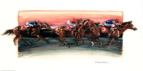 Horse Race White Modern Wood Framed Art Print with Double Matting by Dean, Bruce