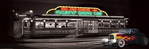 Mickeys Diner Black Ornate Wood Framed Art Print with Double Matting by Flint, Helen