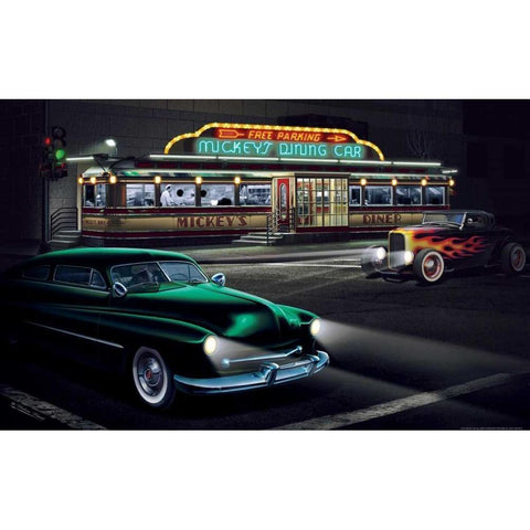 Mickeys Diner Black Modern Wood Framed Art Print with Double Matting by Flint, Helen