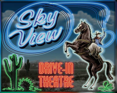 Skyview Drive In Black Ornate Wood Framed Art Print with Double Matting by Flint, Helen